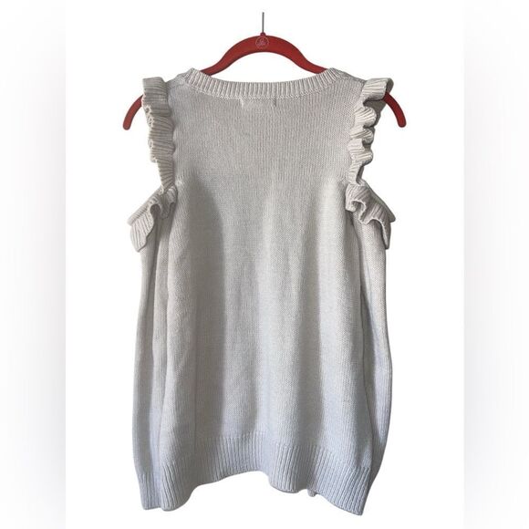 Loveriche CrewNeck Cream Off Shoulder sweater top Small Ruffle Shoulder Like New - Picture 3 of 4